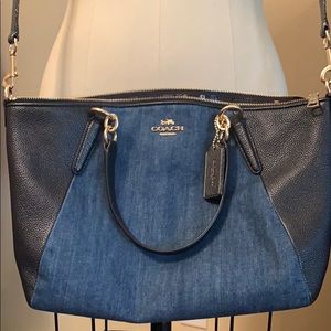 Denim and leather coach